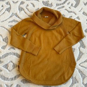 Anthropologie gold cowl neck sweater with rounded hem
